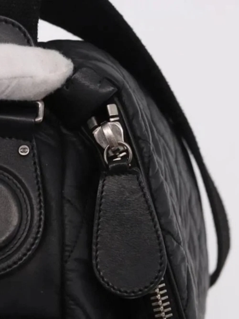 CHANEL Matelasse Shoulder Bag Coated Canvas Black Silver CC Auth bs35469
